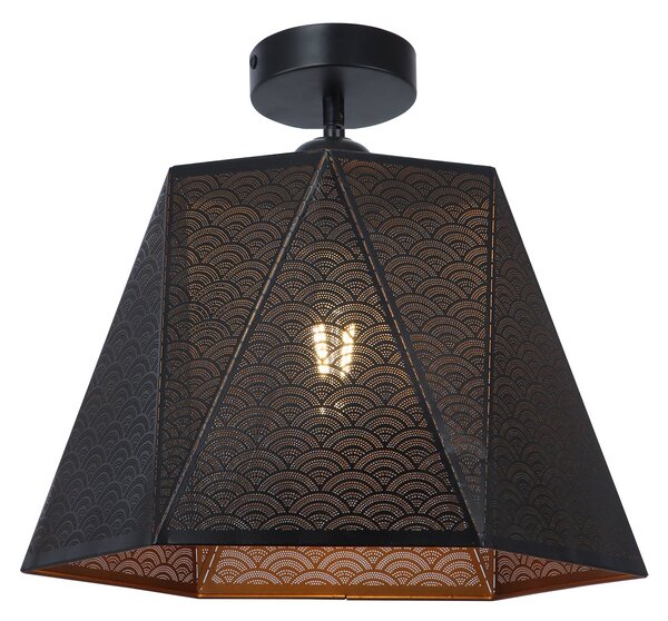 Plafoniera Industriala Hexa PL1 Klausen 28x35x35 cm, Corp Iluminat Metalic Negru si Auriu, Design Modern Elegant, Soclu E27, Ideal Hol sau Living