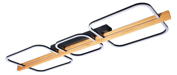 Plafoniera LED Klausen Koska PL3 36W 3000K, Corp Iluminat Modern Lemn Natur si Negru 108x33.5x8 cm, Lampa Living Dining Eleganta, Flux 1400 LM