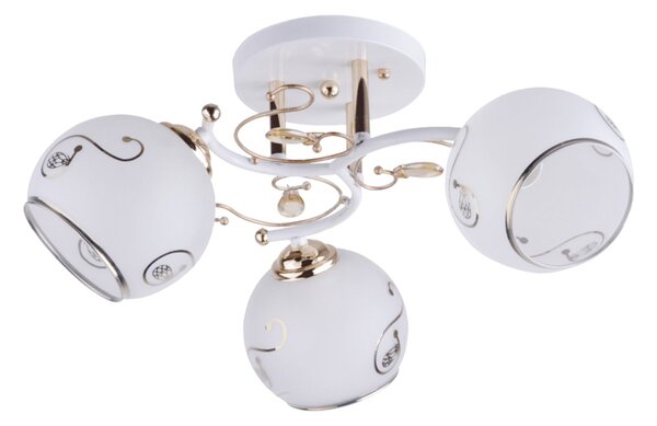 Candelabru Klausen Gina 3, 3xE27, Design Clasic Alb Auriu 45x22cm, Lustra Eleganta pentru Living sau Dormitor, Corp Iluminat Floral Chic Premium