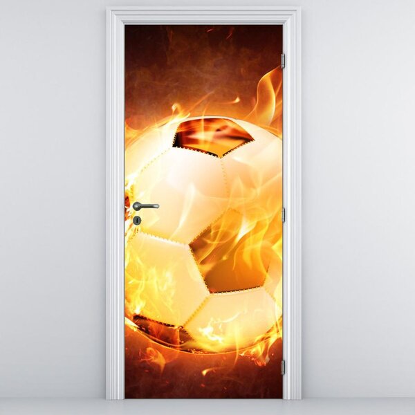 Fototapeta pentru ușă - mingea de fotbal în foc (95x205cm)