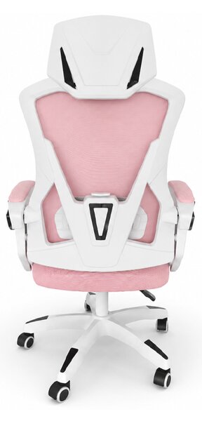 Scaun de birou ergonomic cu tetieră și spătar din plasă – roz