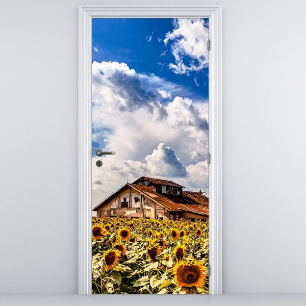 Fototapet pentru ușă - câmp cu floarea soarelui (95x205cm)