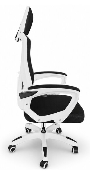 Scaun de birou ergonomic cu tetieră și spătar din plasă, negru cu cadru alb
