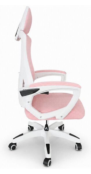 Scaun de birou ergonomic cu tetieră și spătar din plasă – roz
