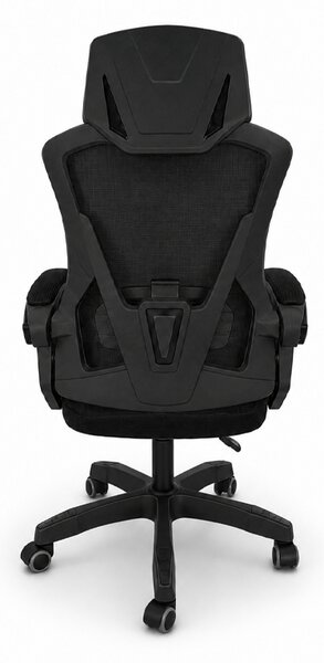 Scaun de birou ergonomic cu tetieră și spătar din plasă, negru