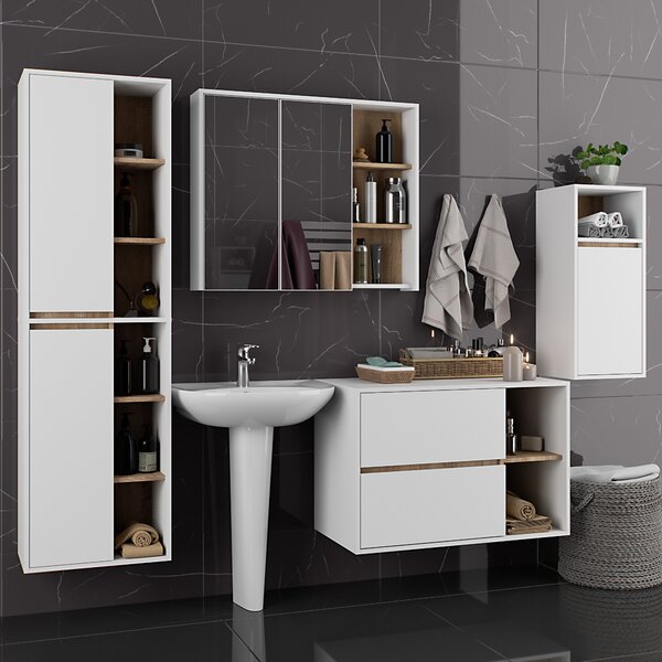Set mobilier baie Vambos standard (alb + stejar sonoma). Promo -14%. 1152115