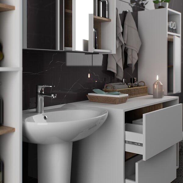Set mobilier baie Vambos standard (alb + stejar sonoma). Promo -14%. 1152115