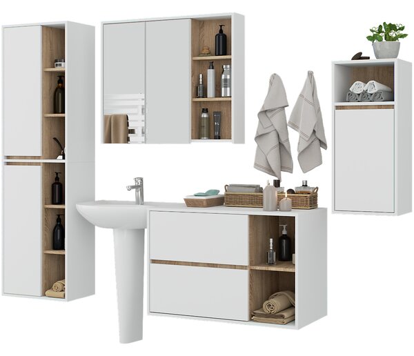 Set mobilier baie Vambos standard (alb + stejar sonoma). Promo -14%. 1152115