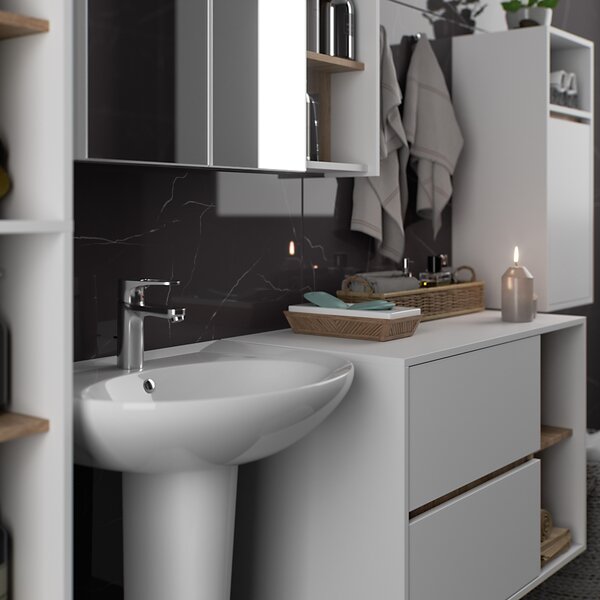 Set mobilier baie Vambos standard (alb + stejar sonoma). Promo -14%. 1152115