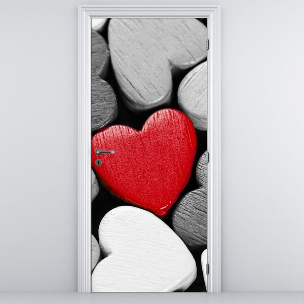 Fototapet pentru ușă - Inimioare din lemn (95x205cm)