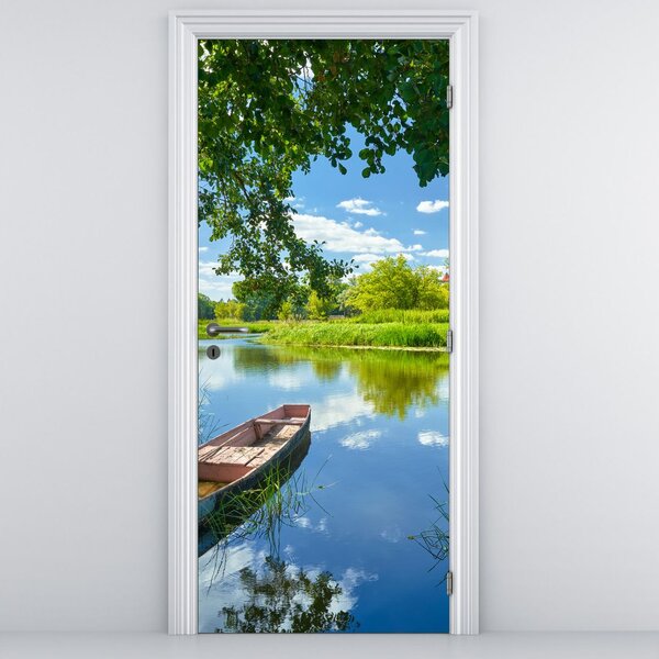 Fototapet pentru ușă - Râu de vară cu o barcă (95x205cm)