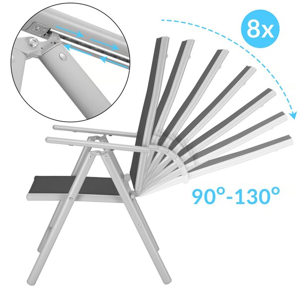 Scaun de grădină MARBELLA, set 2 buc., pliabil, negru/argintiu Casaria
