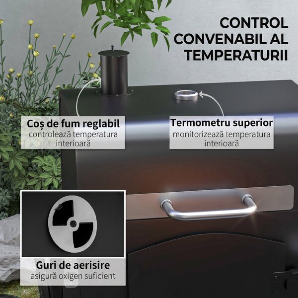 Outsunny Charcoal BBQ Grill and Smoker Combo w/ Adjustable Height, Folding Shelves, Thermometer, and Wheels | Aosom Romania