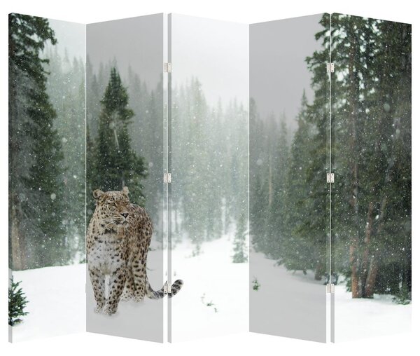 Paravan - Leopard în zăpadă (210x170 cm)