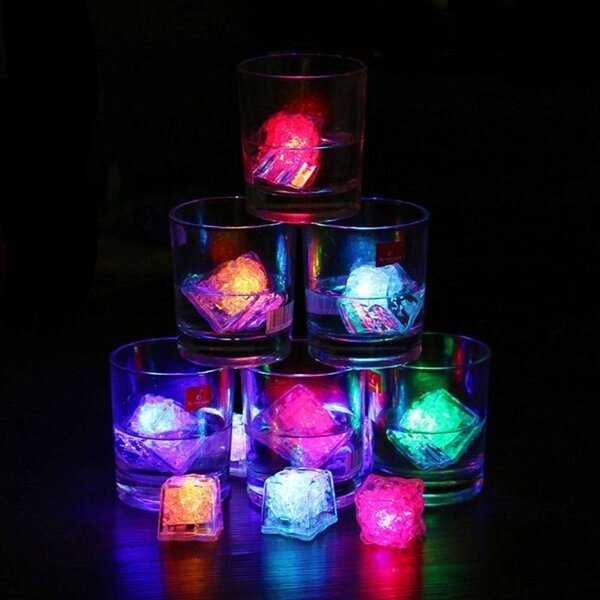Cuburi de gheata luminoase cu LED RGB, 2.7x2.7 cm, set 12 piese