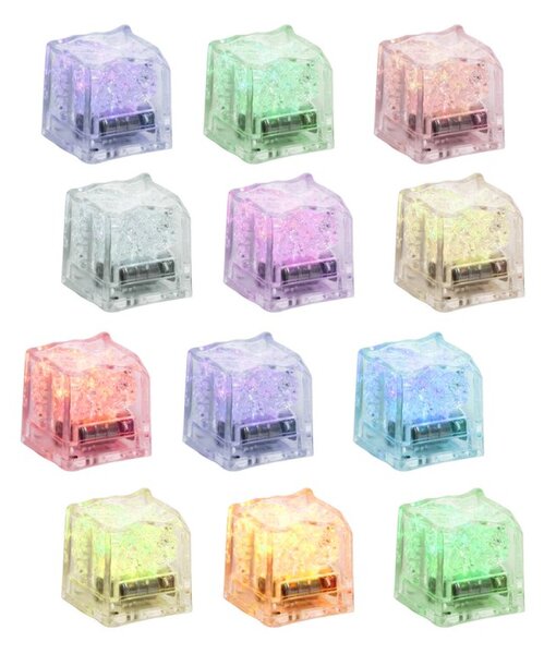 Cuburi de gheata luminoase cu LED RGB, 2.7x2.7 cm, set 12 piese