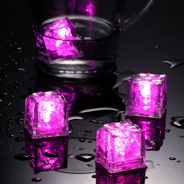 Cuburi de gheata luminoase cu LED RGB, 2.7x2.7 cm, set 12 piese