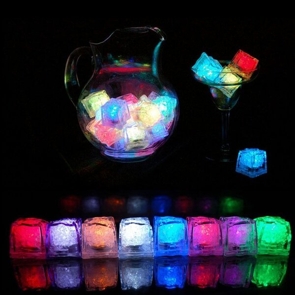 Cuburi de gheata luminoase cu LED RGB, 2.7x2.7 cm, set 12 piese
