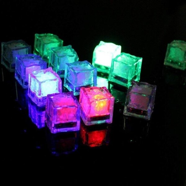 Cuburi de gheata luminoase cu LED RGB, 2.7x2.7 cm, set 12 piese