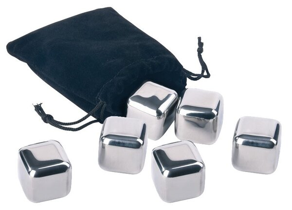 Set 6 cuburi de gheata din inox, cleste, cutie depozitare, 2.6 cm