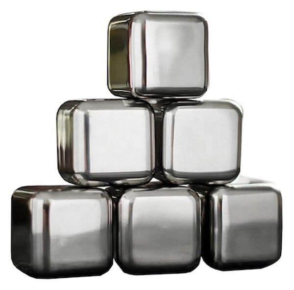Set 6 cuburi de gheata din inox, cleste, cutie depozitare, 2.6 cm