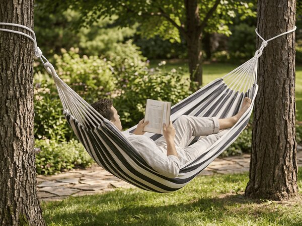Hamac ZENVIO 200x80 cm, gri-alb + geanta gratuita