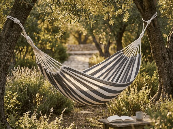 Hamac ZENVIO 200x80 cm, gri-alb + geanta gratuita