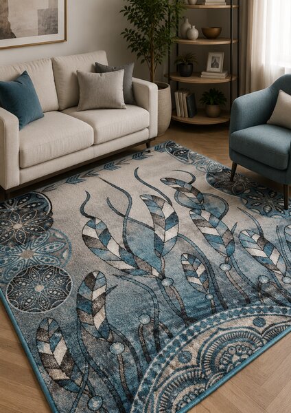 Covor Living Dormitor, Kolibri Pene 11617,Turcoaz Dreptunghi, 120x170