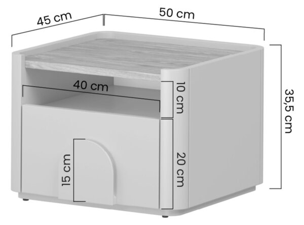 Noptieră Amilio 50 cm - eucalipt / stejar baltic dune / mânere stejar natural
