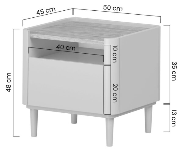 Noptieră Elivo 50 cm cu sertar pe picioare - eucalipt / stejar baltic dune