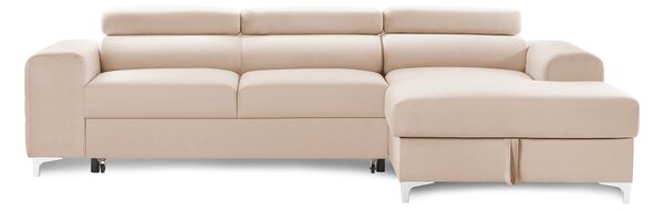 Colțar Extensibil LOFT NEW, cu lada depozitare, tetiere reglabile, 290x170x95 cm, Bej-Velluto / Dreapta