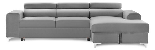 Colțar Extensibil LOFT NEW, cu lada depozitare, tetiere reglabile, 290x170x95 cm, Gri-Silver-Velluto / Dreapta