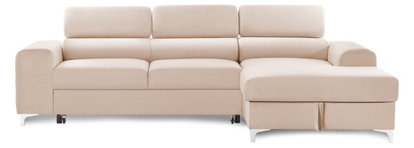 Colțar Extensibil LOFT NEW, cu lada depozitare, tetiere reglabile, 290x170x95 cm, Bej-Velluto / Stanga