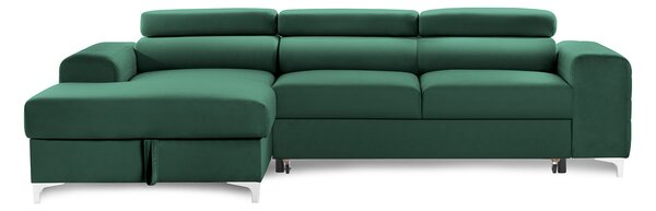 Colțar Extensibil LOFT NEW, cu lada depozitare, tetiere reglabile, 290x170x95 cm, Verde-Padure-Velluto / Stanga