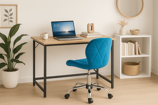Set pentru birou masa de birou TAYLOR 80x50 cm stejar sonoma + scaun de birou AVOLA VELVET albastru regal