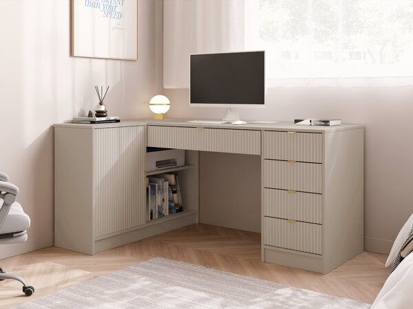 Birou de colt Comfivo Papilio II, Bej, PAL laminat, MDF, 76x158x98cm, 58.9 kg