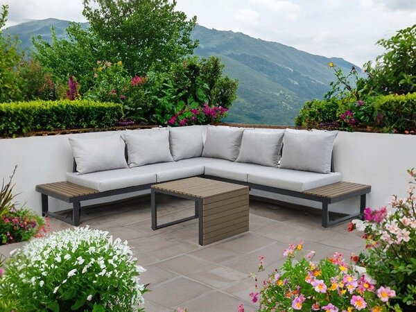 Set mobilier de exterior Mandeville 374Gri, Maro, Tapiterie, Metal, Polylemn