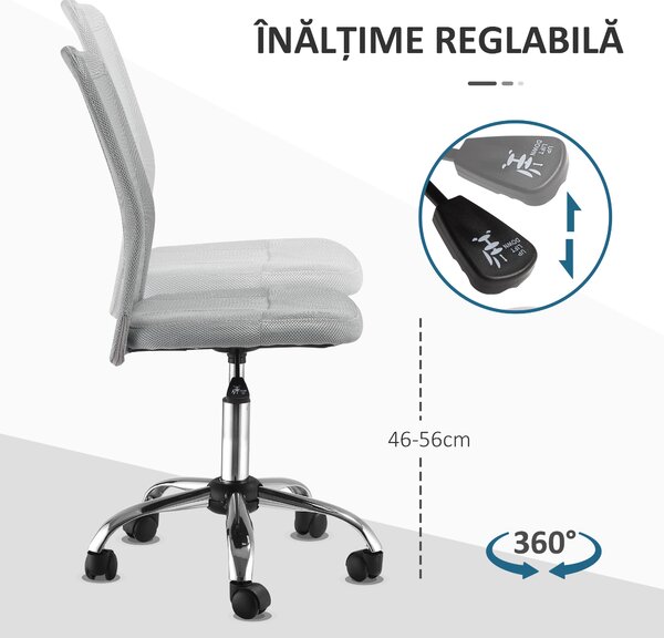 Vinsetto Scaun de Birou Ergonomic Fără Cotiere din Țesătură tip Plasă Gri | Aosom Romania