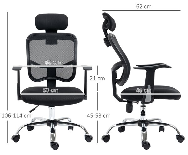 Vinsetto Scaun de Birou Ergonomic și Reglabil cu Tetieră, Negru | Aosom Romania