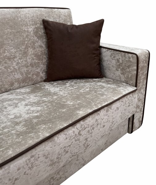 Canapea SAMY NEXT extensibila, 2 locuri, cu lada de depozitare, catifea plusata bej , cadru metalic, 152x100x92 cm catifea plusata, Bej