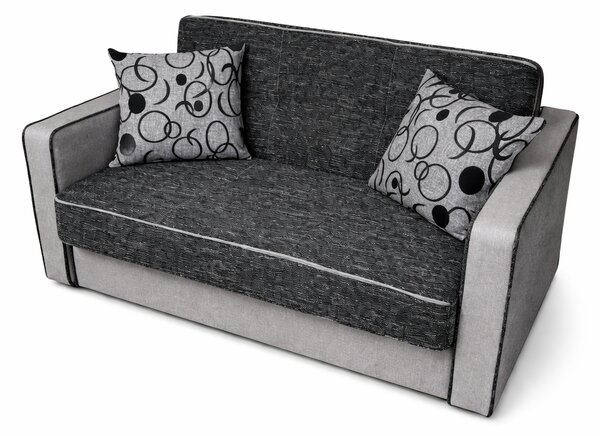 Canapea SAMY NEXT extensibila, 2 locuri, cu lada de depozitare, stofa gri cu negru, cadru metalic, 152x100x92 cm Gri + Negru, stofa