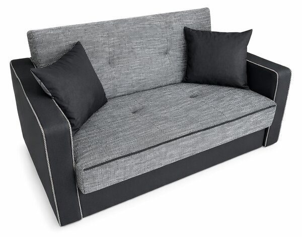 Canapea SAMY NEXT extensibila, 2 locuri, cu lada de depozitare, stofa gri inchis cu gri deschis, cadru metalic, 152x100x92 cm stofa, Gri Inchis + Gri