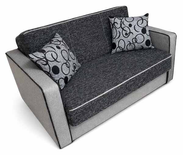 Canapea SAMY NEXT extensibila, 2 locuri, cu lada de depozitare, stofa gri cu negru, cadru metalic, 152x100x92 cm Gri + Negru, stofa