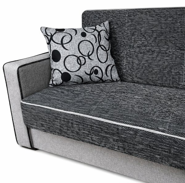 Canapea SAMY NEXT extensibila, 2 locuri, cu lada de depozitare, stofa gri cu negru, cadru metalic, 152x100x92 cm Gri + Negru, stofa