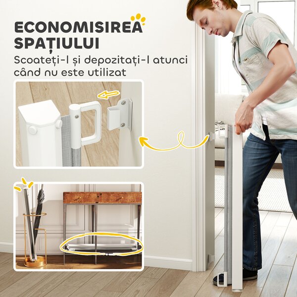 PawHut Poartă Extensibilă pentru Câini până la 115 cm, Alb și Gri | Aosom Romania