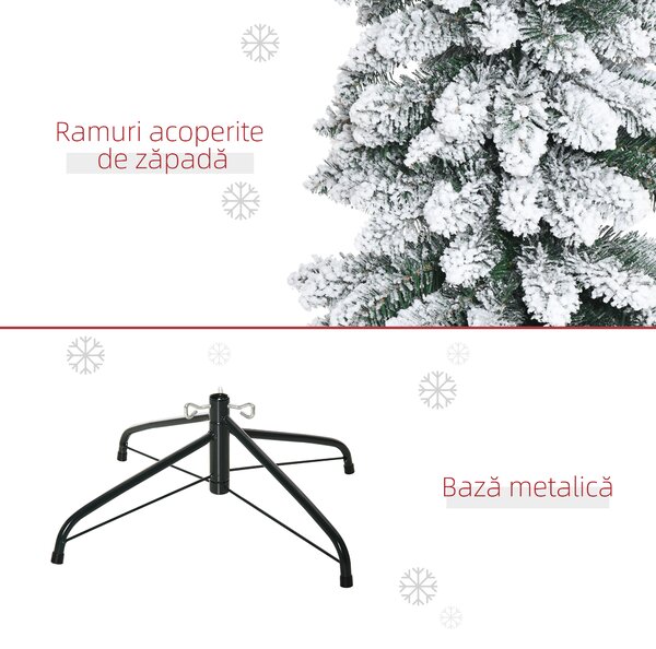 HOMCOM Brad de Crăciun Artificial cu Zăpadă și 395 Ramuri, 46x46x180 cm, Verde | Aosom Romania