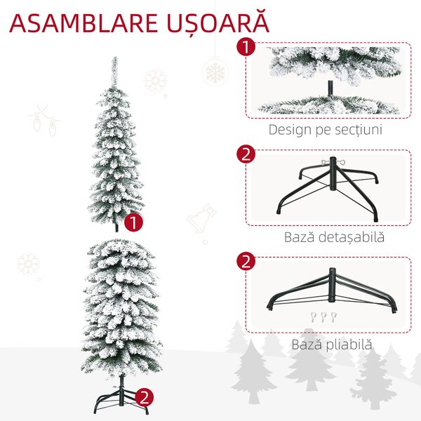 HOMCOM Brad de Crăciun Artificial cu Zăpadă și 395 Ramuri, 46x46x180 cm, Verde | Aosom Romania