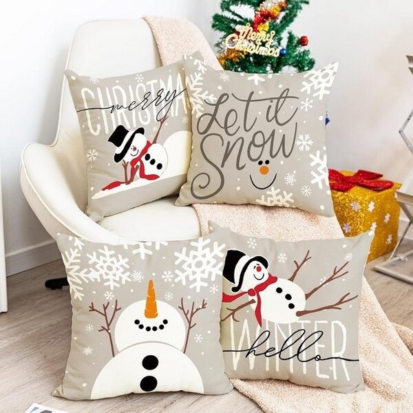 Fete de perna decorative, 45x45, 4 bucati, decoratiune de Craciun, Let it snow