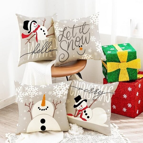 Fete de perna decorative, 45x45, 4 bucati, decoratiune de Craciun, Let it snow