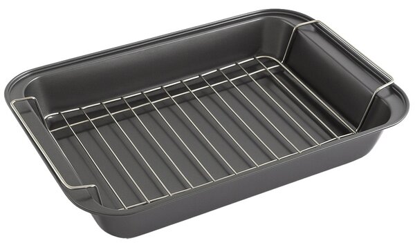 Tava Pufo pentru Cuptor cu Gratar Detasabil- Ideala pentru Fripturi, Pui, Legume la Cuptor si Gatit sanatos acasa, 37.5 x 25.5 cm